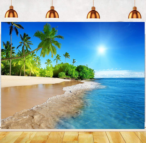 Tropical Seaside Backdrop FHZON 5x3ft Summer Beach Hawaii Island Palm Trees Photography Background for Boys Girls Adults Portrait Holiday Travel S...